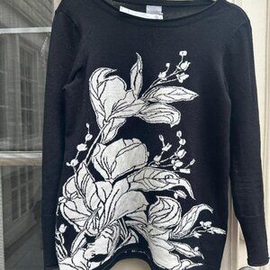 NWT Chico's Floral Crewneck Pullover Sweater, Chicos Size 0 / Regular US Size S